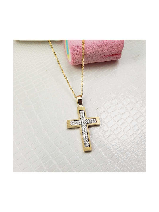 Art d or Damen Gold Kreuz 14K Beidseitig mit Kette