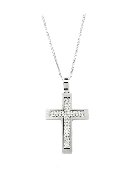 Art d or Damen Weißgold Kreuz 14K Beidseitig mit Kette