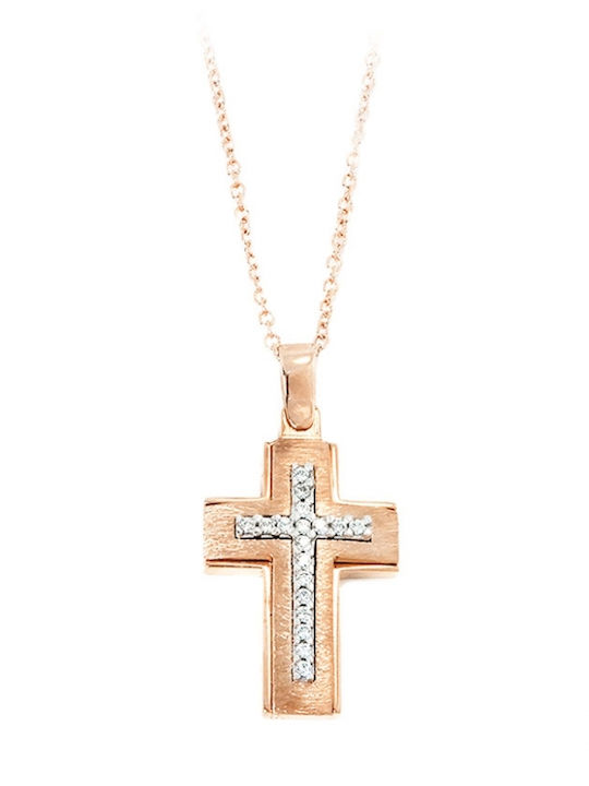 Art d or Crucifix Roz Placat Cu Aur 14K Pentru Femei Cu Lanț