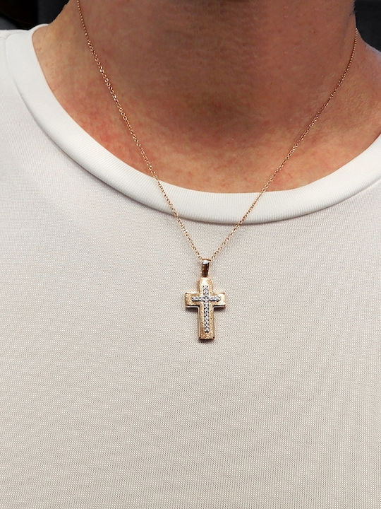 Art d or Crucifix Roz Placat Cu Aur 14K Pentru Femei Cu Lanț