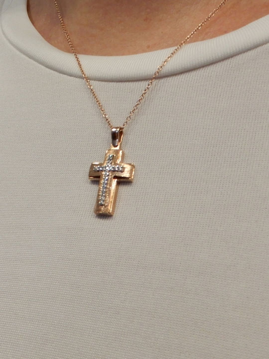 Art d or Crucifix Roz Placat Cu Aur 14K Pentru Femei Cu Lanț