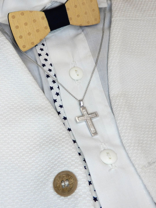 Art d or Herren Weißgold Kreuz 14K Beidseitig mit Kette