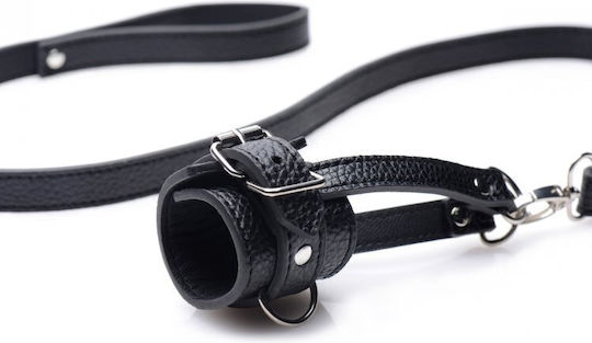 XR Ball Stretcher With Leash Set Ringe Hoden Leder Schwarz