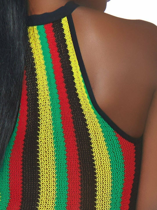 Leg Avenue 81585 Rasta Bodysuit with Snap Crotch Sexy Κορμάκι Πολύχρωμο