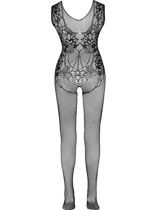 Mandy Mystery Fishnet Catsuit & Integrated Lace Body Sexy Bodystockings with Open Crotch Black