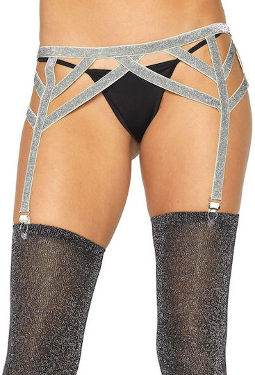 Leg Avenue Lurex Elastic Garter Belt Ζαρτιέρες Γκρι