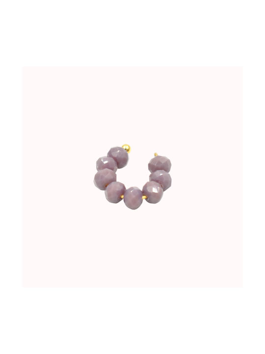 Naya Jewelry Μονό Σκουλαρίκι Cuff από Ατσάλι με Πέτρες Λιλά