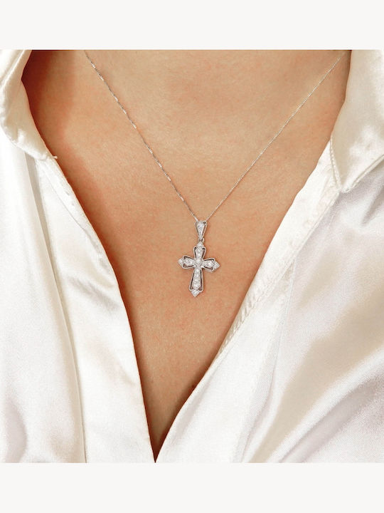 Art Collection Crucifix din aur alb 18K cu lanț