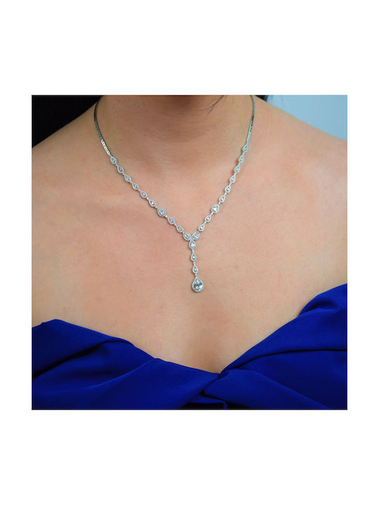 Necklace from White Gold 14K with Zircon