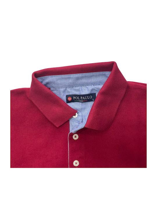 Big Size Polo Μπλούζα Μακρυμάνικη Κόκκινη