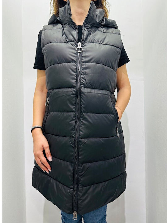 Mezzo Mezzo Lang Damen Ärmellos Puffer Jacke für Winter Schwarz