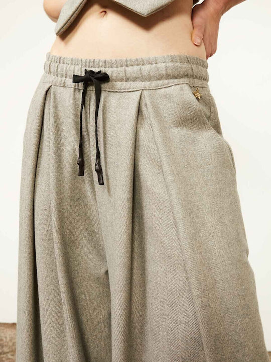 Damen Hoch tailliert Stoff Hose mit Gummizug Gray
