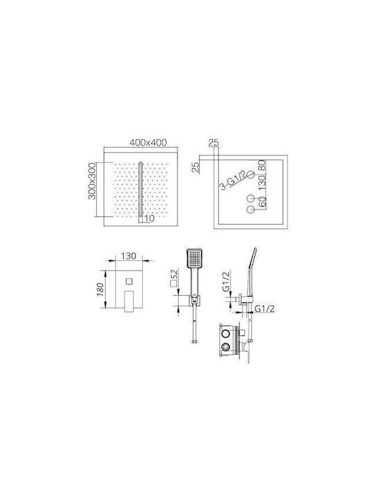 Excel Sierra Built-in Mixer, Hand Shower & Shower Head Set for Shower 3 Exits Silver
