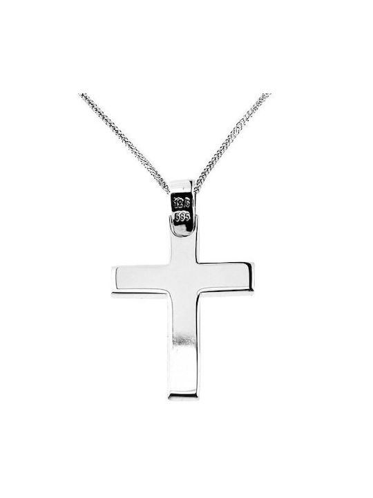 Herren Weißgold Kreuz 14K Beidseitig mit Kette