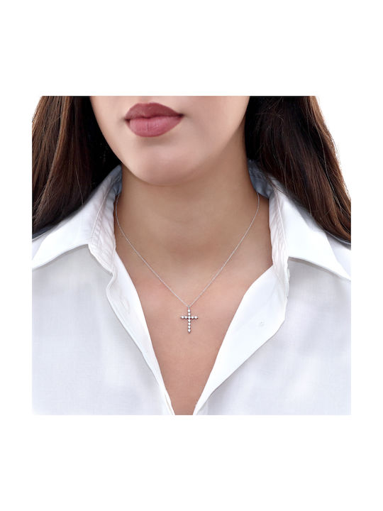 Damen Weißgold Kreuz 14K mit Kette