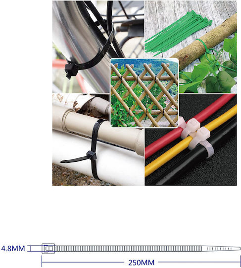 Tpster Δεματικά Καλωδίων Πλαστικά 250mmx4.8mm σε Μαύρο χρώμα (100τμχ) (32561)