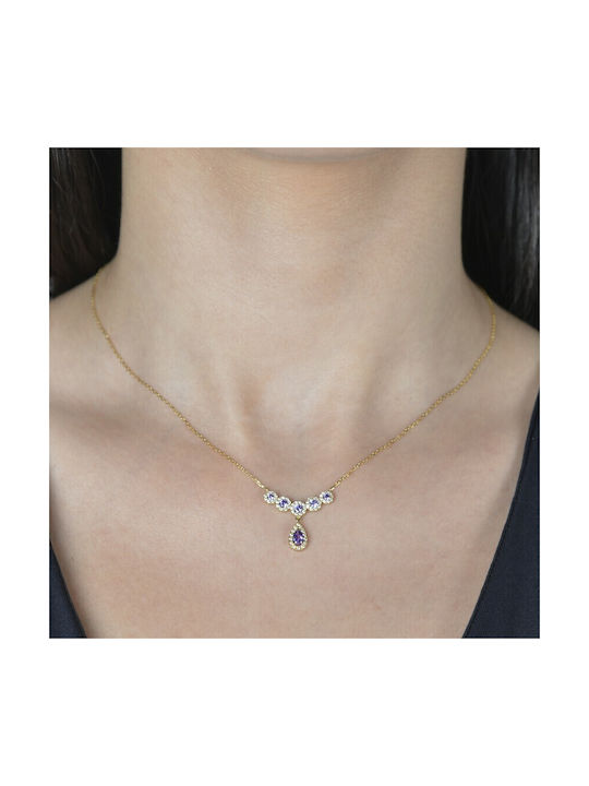 Necklace in 14K gold with purple and white cubic zirconia (KO000574) 579M