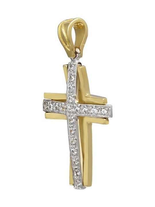 Taufkreuz für Frauen aus 14 K Gelb- und Weißgold mit weißem Zirkonia (ST001165)* 303Δ-N