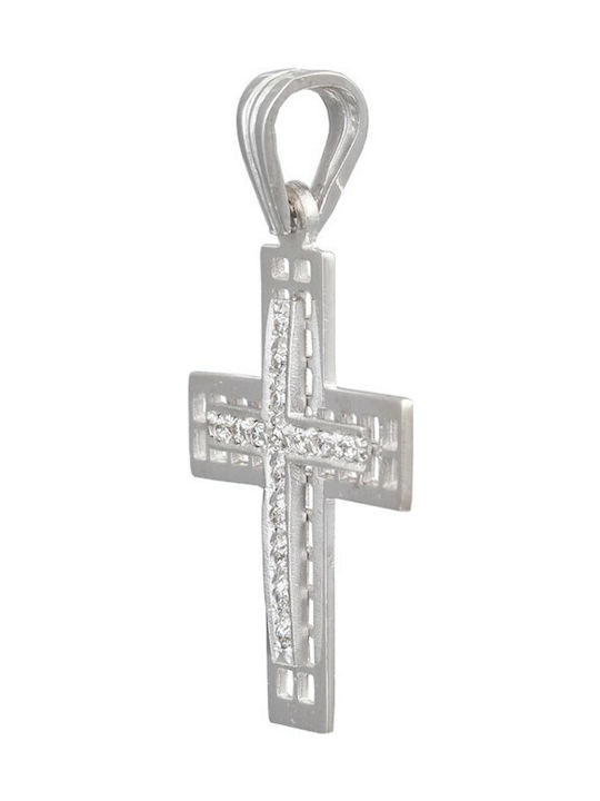 Baptismal cross in white gold 14K, with white cubic zirconia (ΣΤ001115)