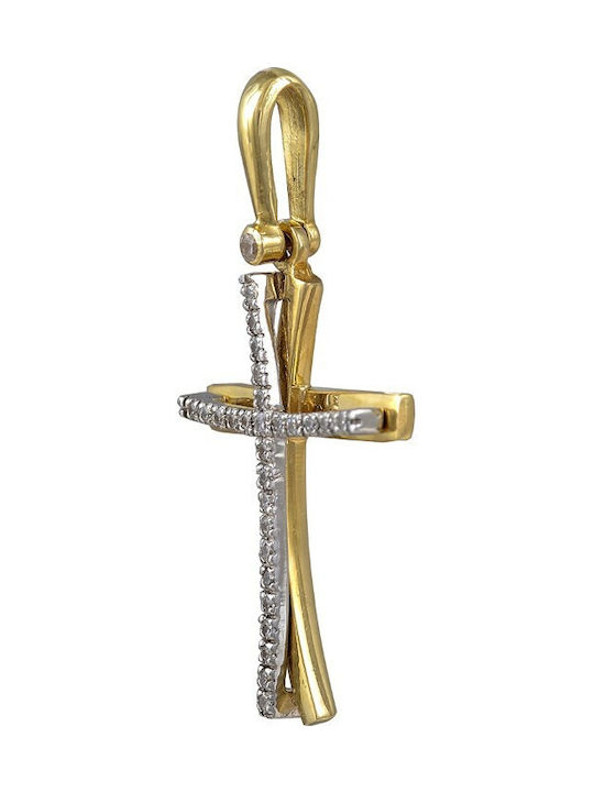 Baptismal cross in 14K yellow and white gold with white cubic zirconia (ST001128)*