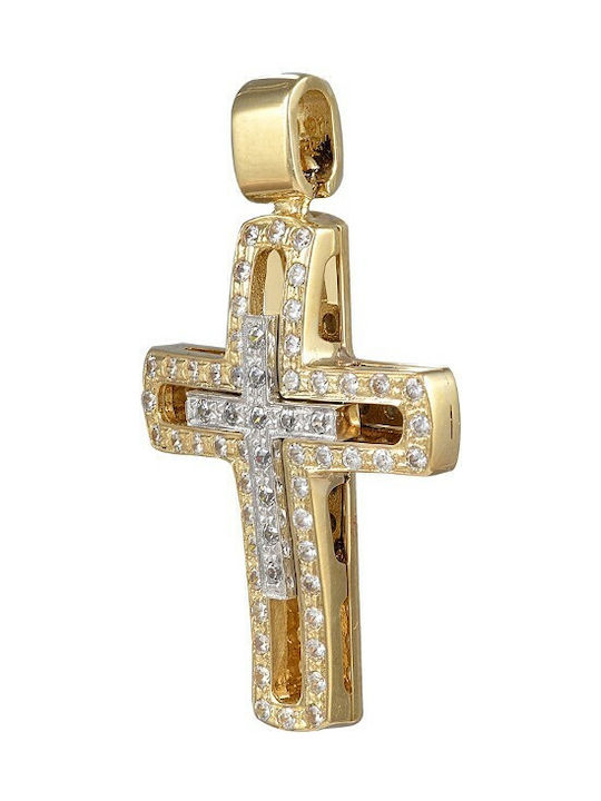 Women's baptismal cross in 14K gold, with white cubic zirconia (ΣΤ001421)* 1300KL