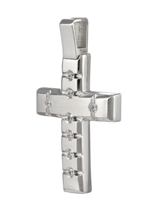 Women's baptismal cross in white gold 14K, with white cubic zirconia (ST001430)* H0112Λ