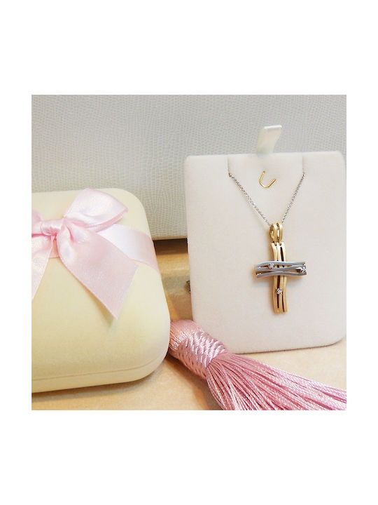 VAL ORO - CHRISTENING CROSS GOLD AND WHITE GOLD K14 FOR GIRL WITH CHAIN VLC-AL-114