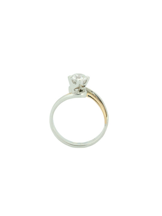 Single Stone Bread Ring in White and Rose Gold K14 with cubic zirconia ΔK0182