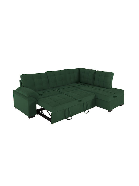 Jade Colțar Canapea Pat Cu Colțul Din Dreapta Catifea Chiparos 250x180x88cm