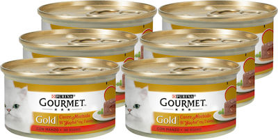 Purina Gourmet Gold Υγρή Τροφή για Ενήλικη Γάτα σε Κονσέρβα με Βοδινό 85gr "Η Καρδιά της Γεύσης"