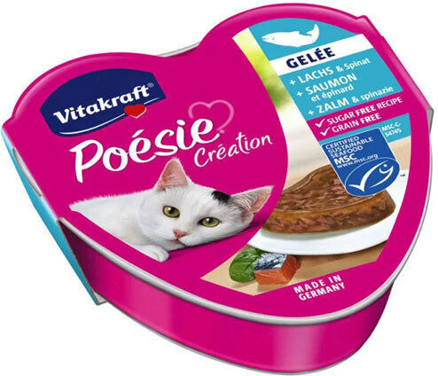 Vitakraft Poesie Gelee Nassfutter für Erwachsene Katzen in Tablett mit Lachs 85gr