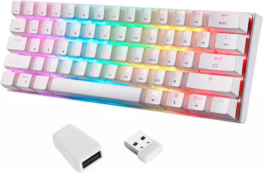 Motospeed SK62 Ασύρματο Gaming Μηχανικό Πληκτρολόγιο 60% με Outemu Red διακόπτες και RGB φωτισμό (Αγγλικό US) Λευκό