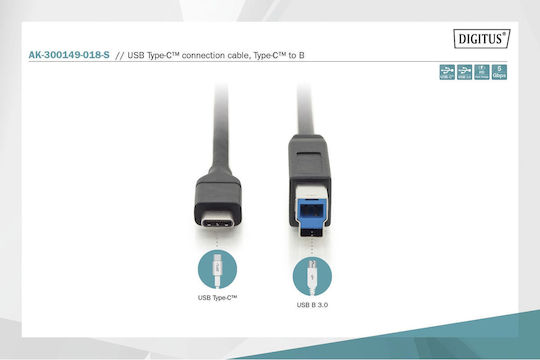 Digitus USB 3.1 Cable USB-C male - USB-B PD Μαύρο 1.8m AK-300149-018-S