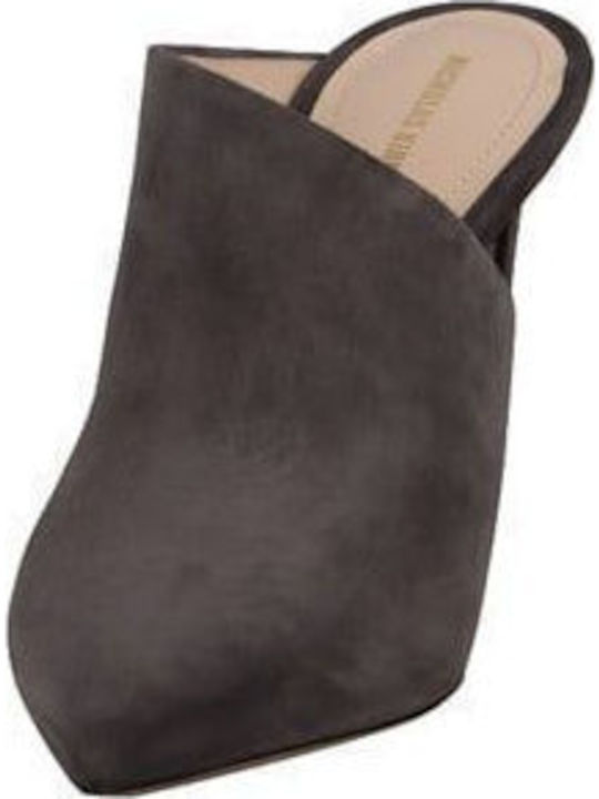 Suede Mules με Λεπτό Ψηλό Τακούνι σε Γκρι Χρώμα