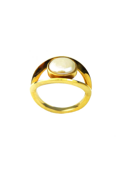 Polytimo Women's Gold Ring with Pearl 18K