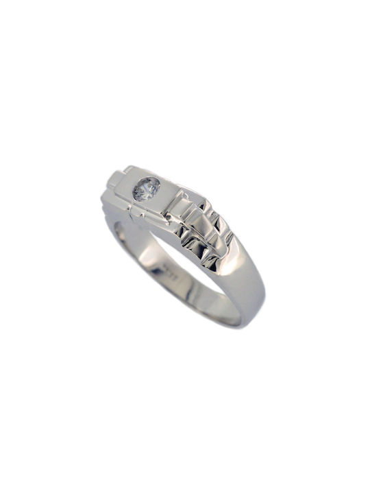 Men's White Gold Ring with Zircon 14K