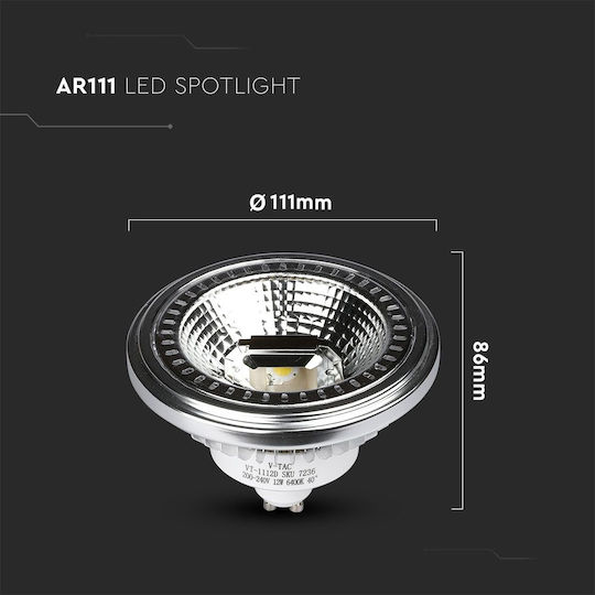 V-TAC LED Bulb 12W 91mm for Socket GU10 and Shape AR111 Cool White 900lm