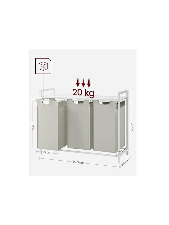 Vasagle Coș De Rufe Metalic 114lt 92.5x33x72cm Alb