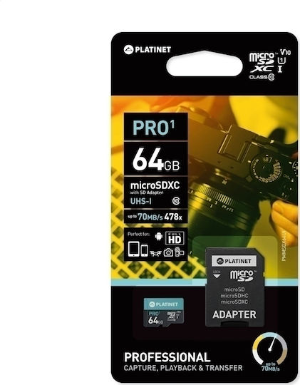 Platinet microSDXC 64GB U1 V10 UHS-I 70MB/s