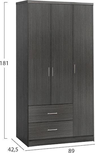 Тройна Врата Гардероб Зебрано 89x42.5x181см