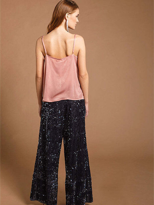 Women's Blouse Velvet with Straps Pink
