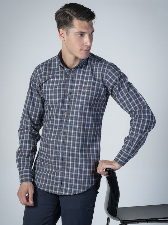 Dors Men's Shirt Long Sleeve Flannel Checked Brown