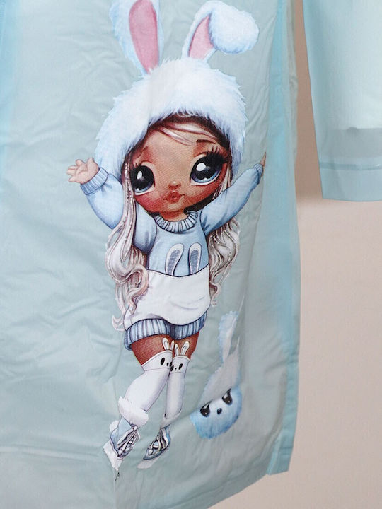 Waterproof Kids' Casual Jacket Long with Hood Light Blue