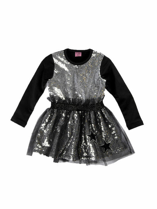 Funky Kids Dress Tulle Long Sleeve Silver