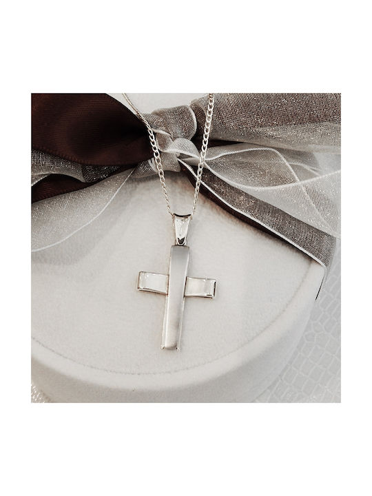 Polytimo Men's White Gold Cross 14K with Chain