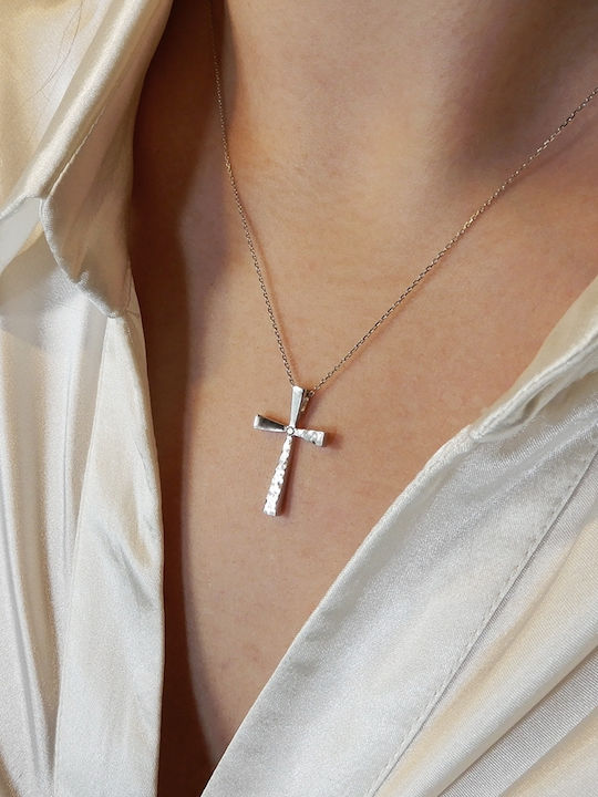 Polytimo Women's White Gold Cross 18K with Chain
