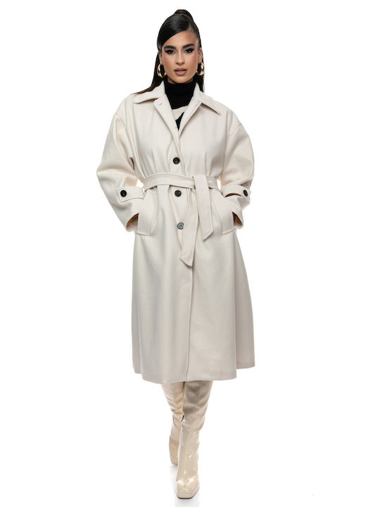RichgirlBoudoir Women's Midi Coat with Buttons White