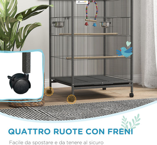 Pawhut Ξύλινο Κλουβί Πτηνών Bird 48x46x74εκ. Γκρι