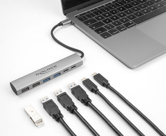 DeLock USB 2.0 6 Port Hub with USB-C Connection Gray