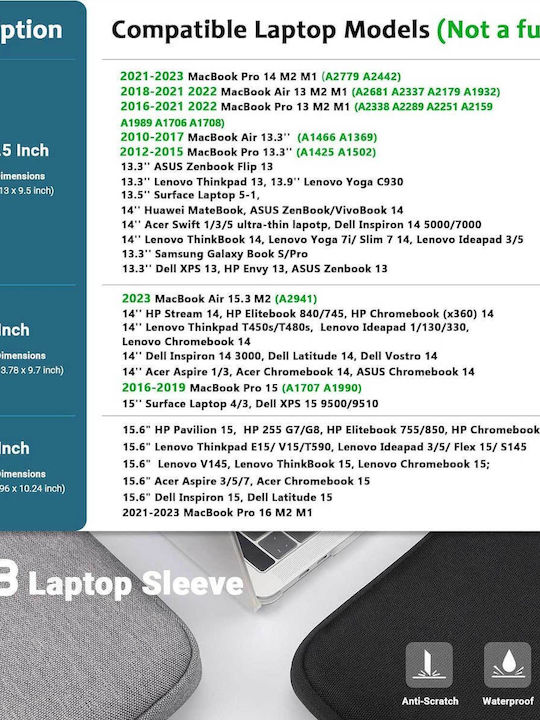ZYB Αδιάβροχη Θήκη για Laptop 14" σε Μαύρο χρώμα 1000-42210098